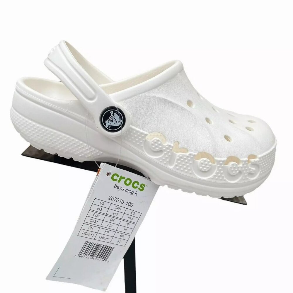 Crocs Baya Little Boy's/Girl's Slip-on‎ Clogs Size 13 Solid White Water Friendly